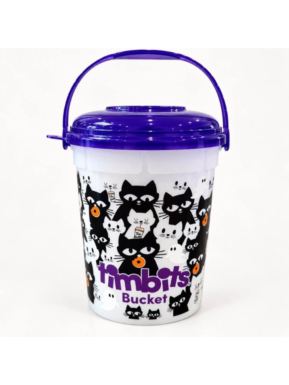 Tim Hortons Halloween Timbits Bucket Cats Ghosts Purple Lid Handle